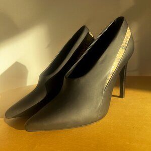 Tibi Lena Black Snakeskin leather Heels Size US 7.5 EU 37.5